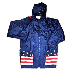 Solare Sporta Windbreaker Jacket/Backpack USA Flag Red/White/Blue Zip Front Sz M